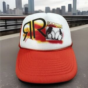 ROCKSTAR Trucker Hat Adult OS Red Foam Mesh Energy Drink Snapback Ball Cap *RARE